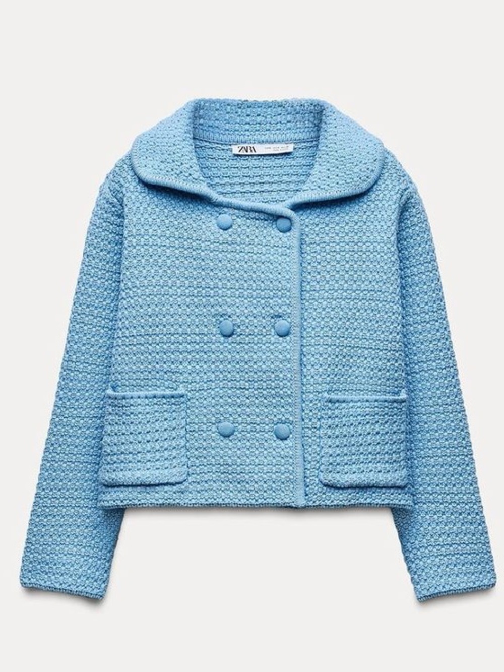 Zara Light Blue Textured Double-Breasted Pea Coat